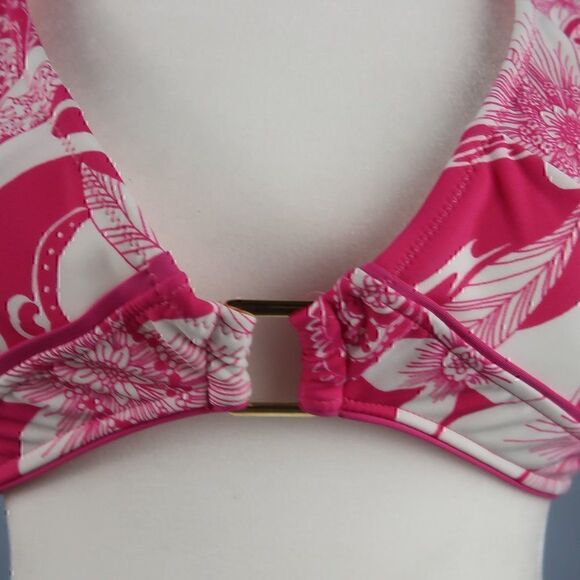 LEILANI PINK FLORAL PADDED HALTER BIKINI SWIM TOP SIZE XL - Picture 6 of 8